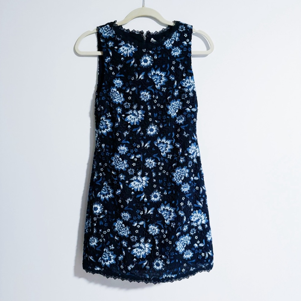 Alice + Olivia - Navy Embroidered Floral Overlay Dress